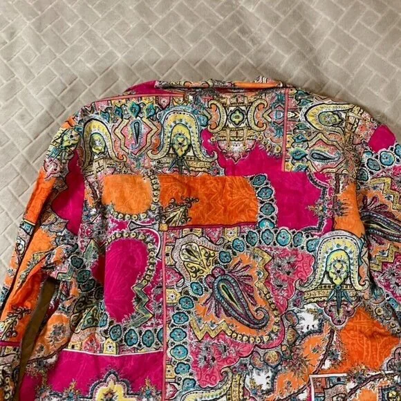 Chicos Womens S Button Up Shirt Colorful Paisley Boho Hippie Lightweight Cotton - Picture 11 of 13